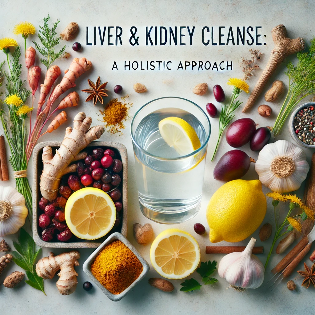 Natural liver and kidney cleanse featuring milk thistle, turmeric, lemons, and cranberries. Promote health and detoxification with these fresh ingredients and supplements.