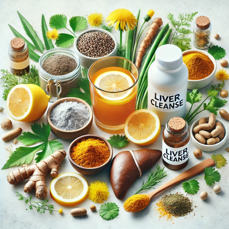 Natural liver and kidney cleanse featuring milk thistle, turmeric, lemons, and cranberries. Promote health and detoxification with these fresh ingredients and supplements.