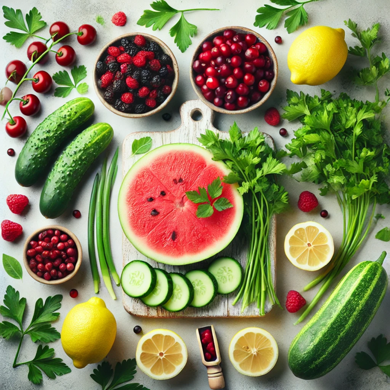 foods that cleanse the kidneys, featuring fresh and vibrant ingredients. This visual can be a great addition to your content on natural kidney detoxification and wellness.